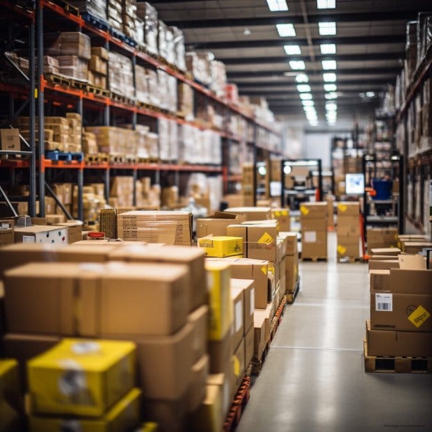 The Face Mask Store USA warehouse, showcasing extensive stock of masks in 2023.